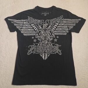 Affliction Extreme Couture T Shirt Mens Size 2XL Black Y2K Goth MMA Distressed